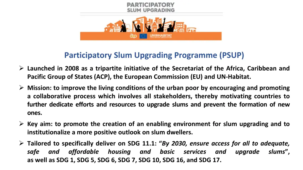 participatory slum upgrading programme psup