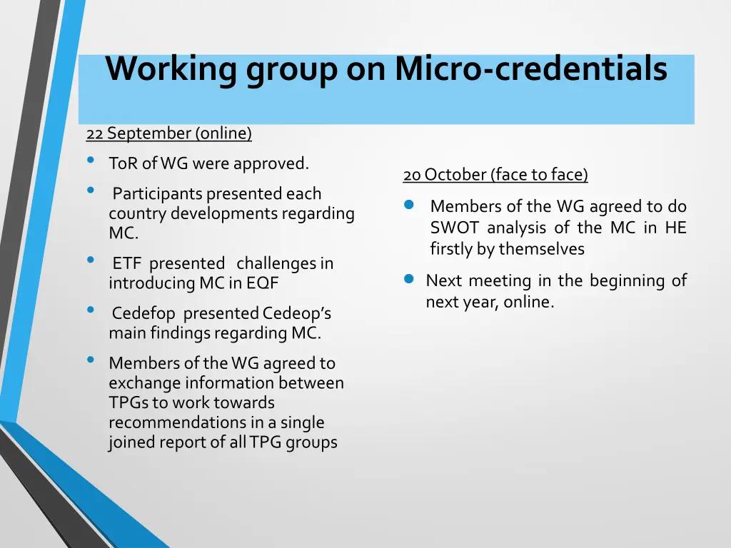 working group on micro credentials