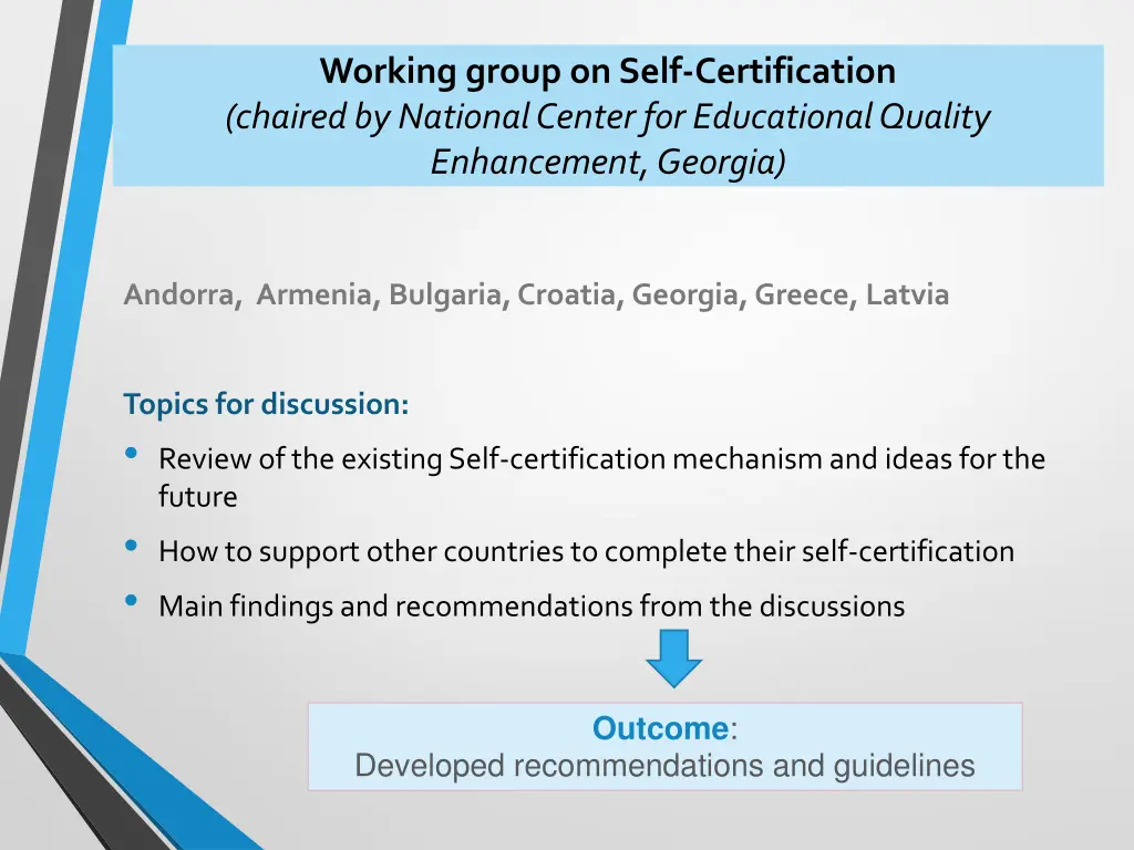 working group on self certification chaired