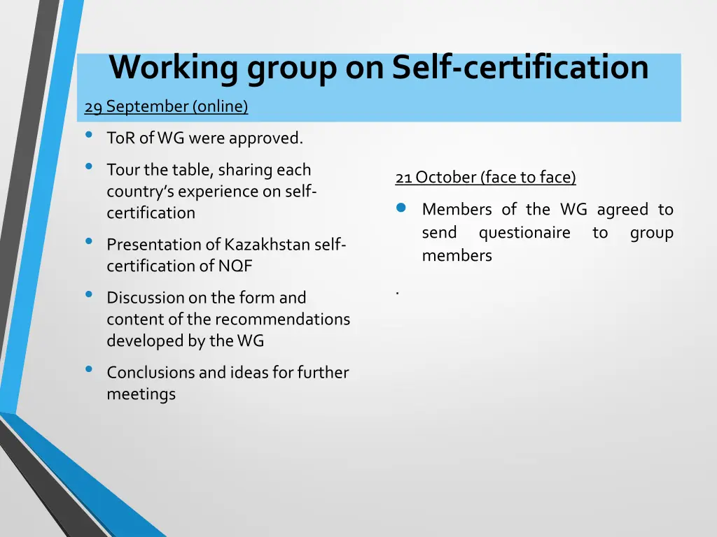 working group on self certification