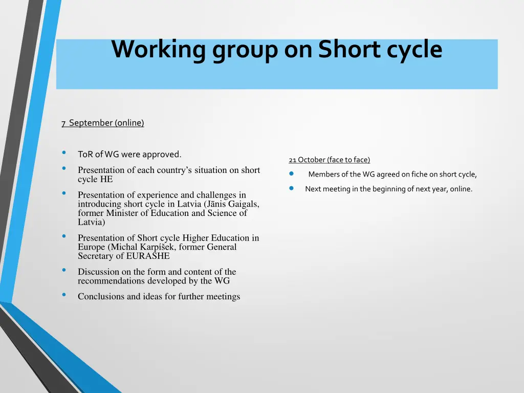 working group on short cycle