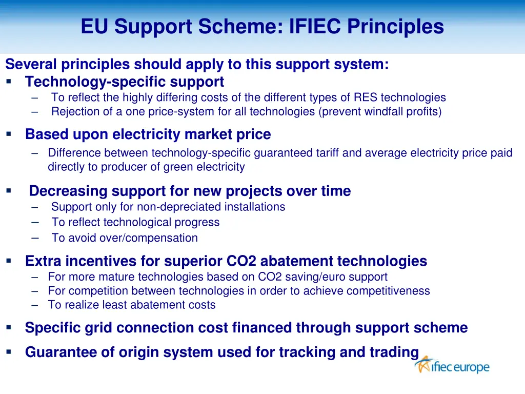 eu support scheme ifiec principles