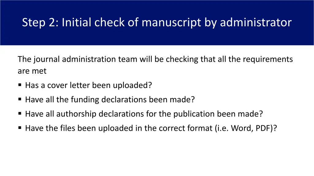 step 2 initial check of manuscript