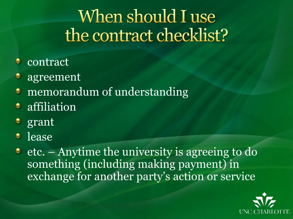 when should i use the contract checklist