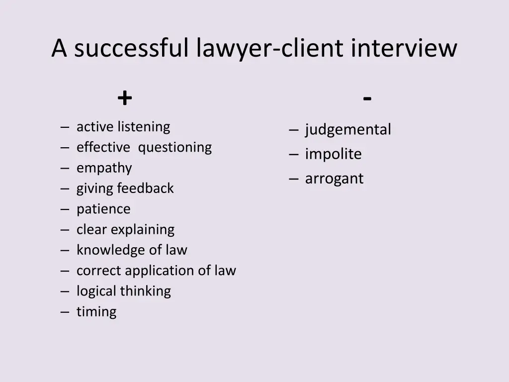 a successful lawyer client interview