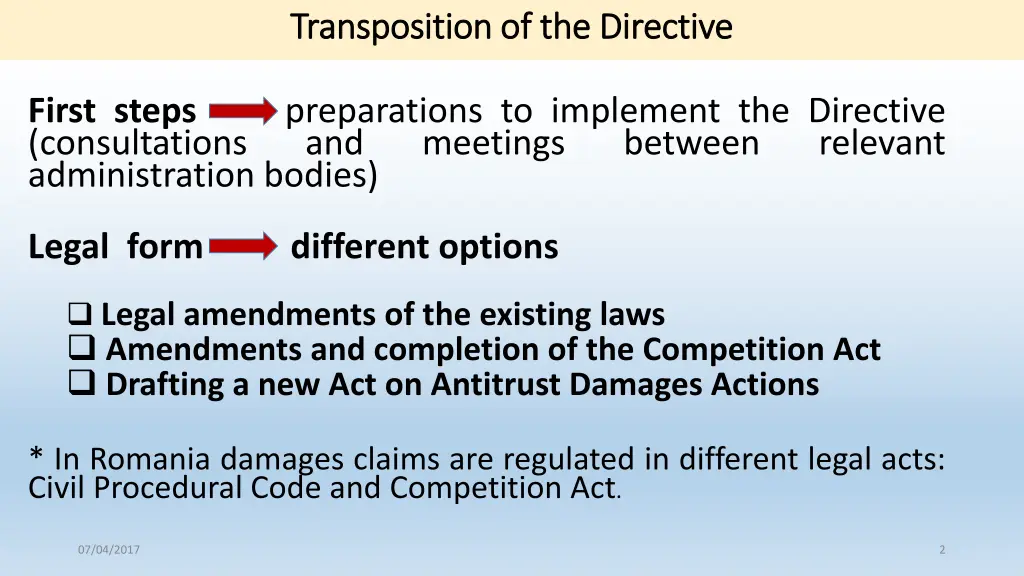 transposition of the directive transposition