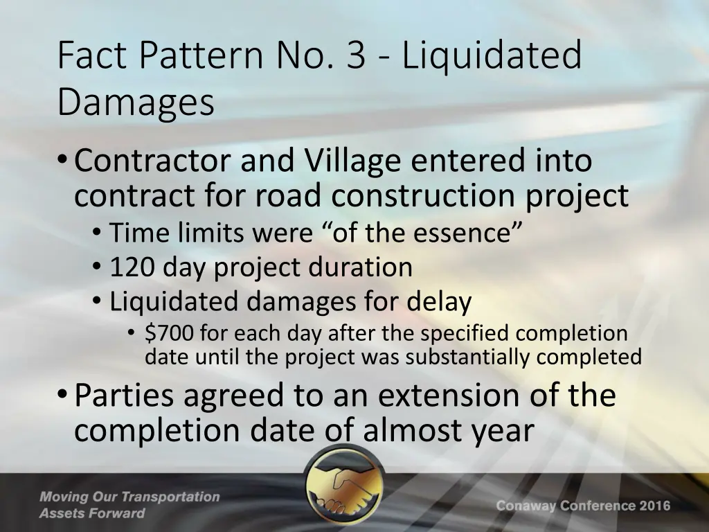 fact pattern no 3 liquidated damages contractor