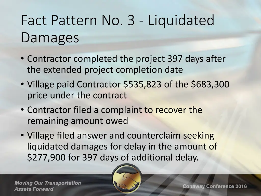 fact pattern no 3 liquidated damages