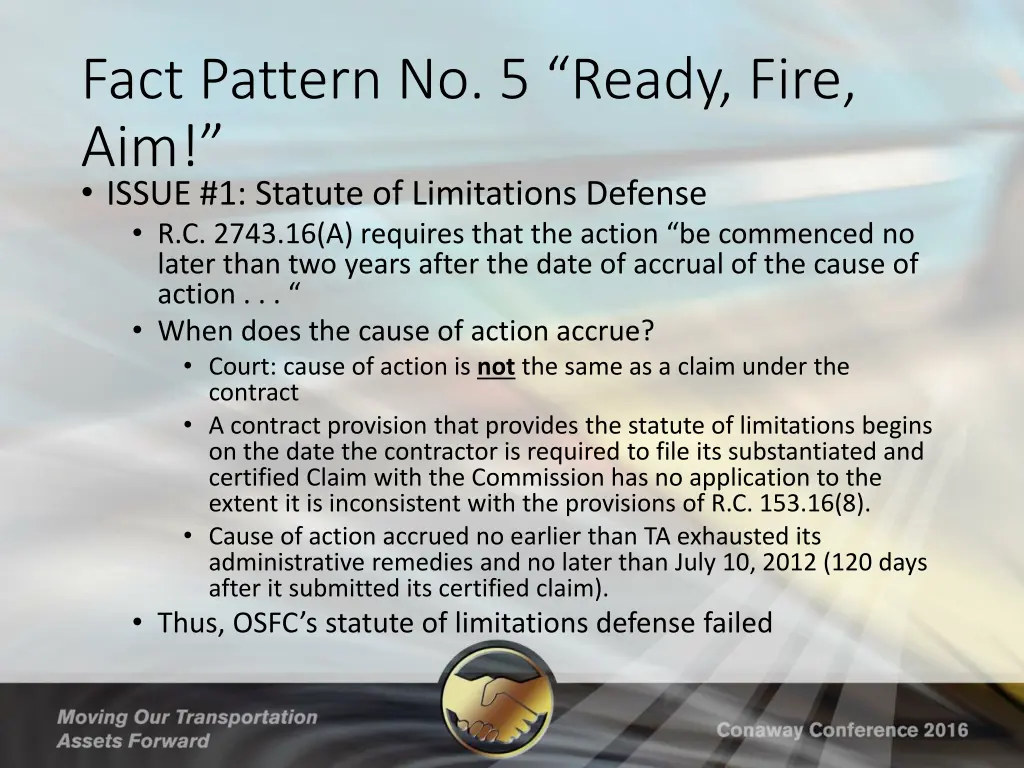 fact pattern no 5 ready fire aim issue 1 statute