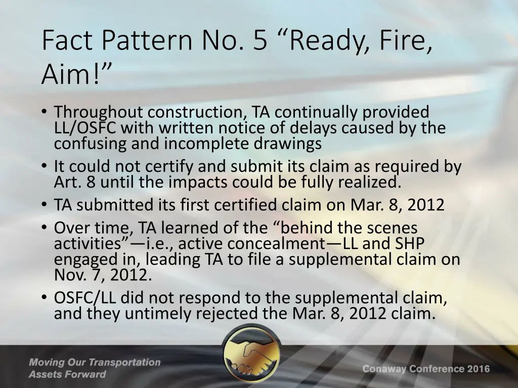 fact pattern no 5 ready fire aim throughout