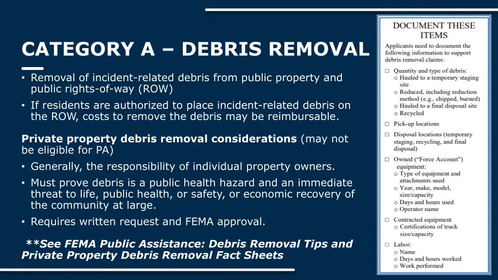 category a debris removal