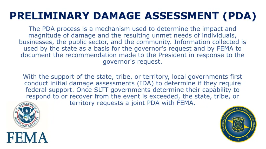 preliminary damage assessment pda