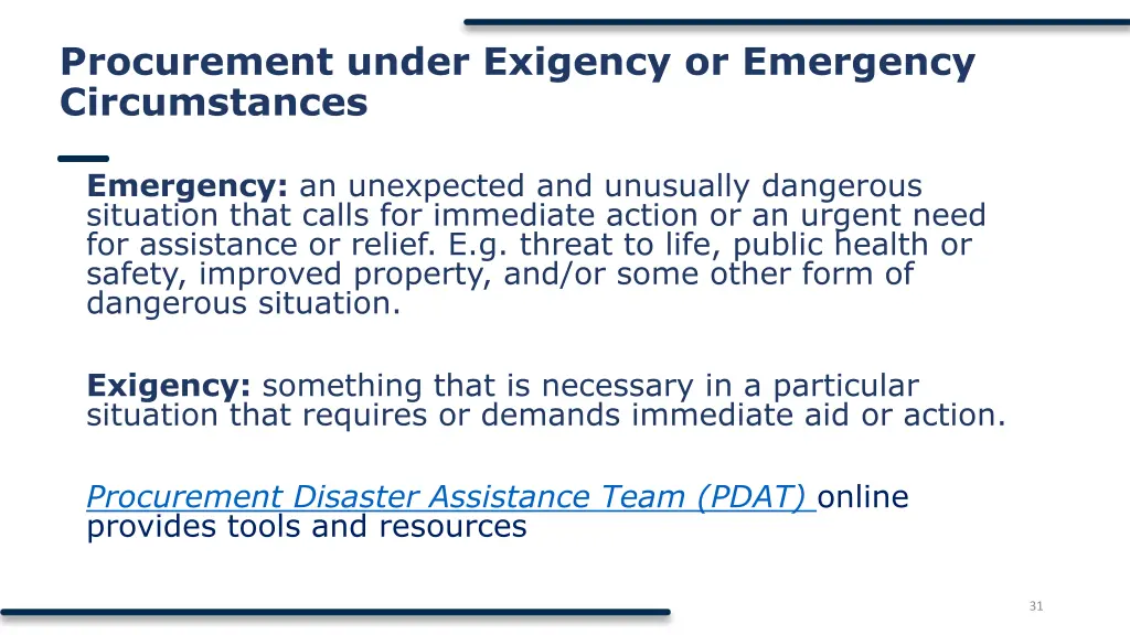 procurement under exigency or emergency