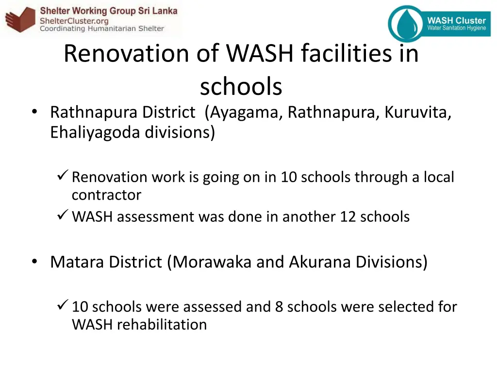 renovation of wash facilities in schools