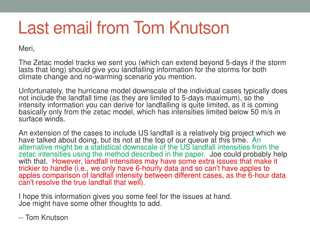 last email from tom knutson