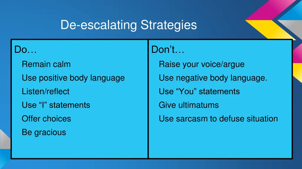 de escalating strategies