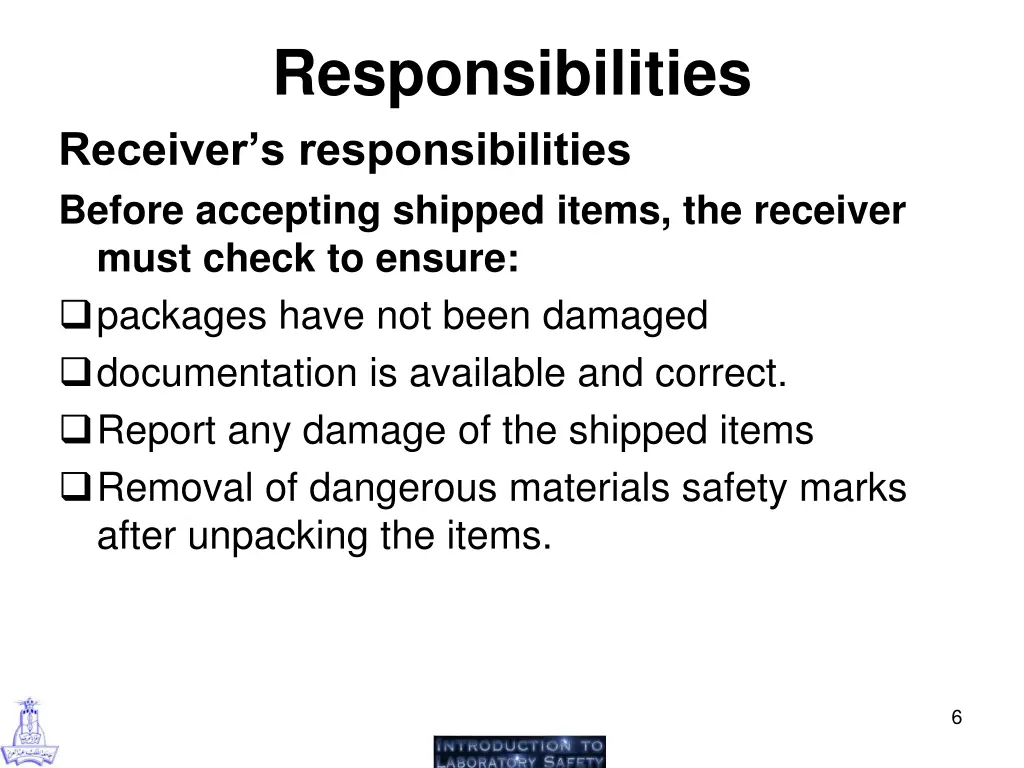 responsibilities receiver s responsibilities