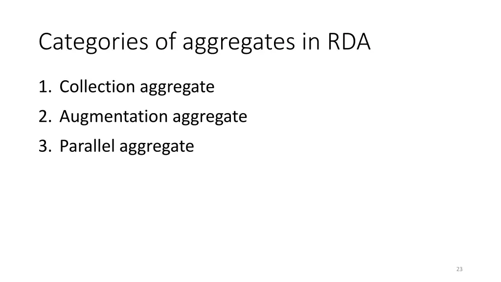 categories of aggregates in rda