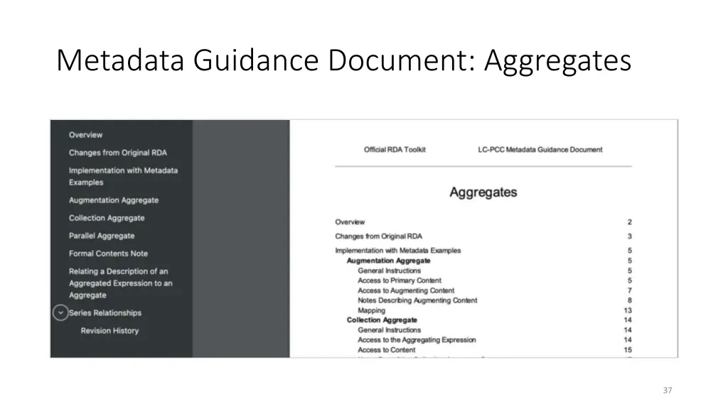 metadata guidance document aggregates