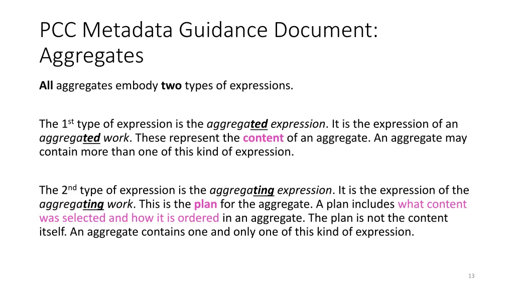 pcc metadata guidance document aggregates