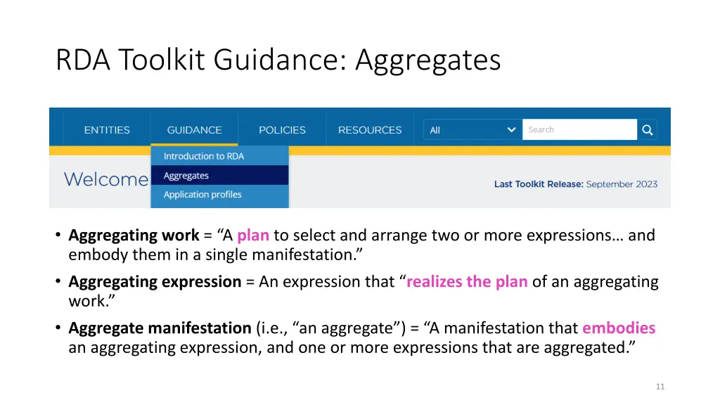 rda toolkit guidance aggregates