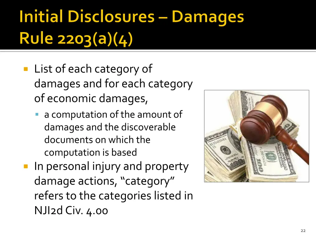 list of each category of damages and for each