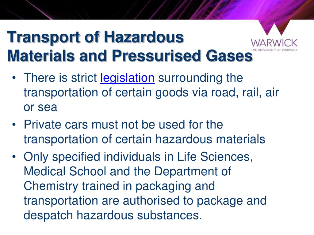 transport of hazardous materials and pressurised 1