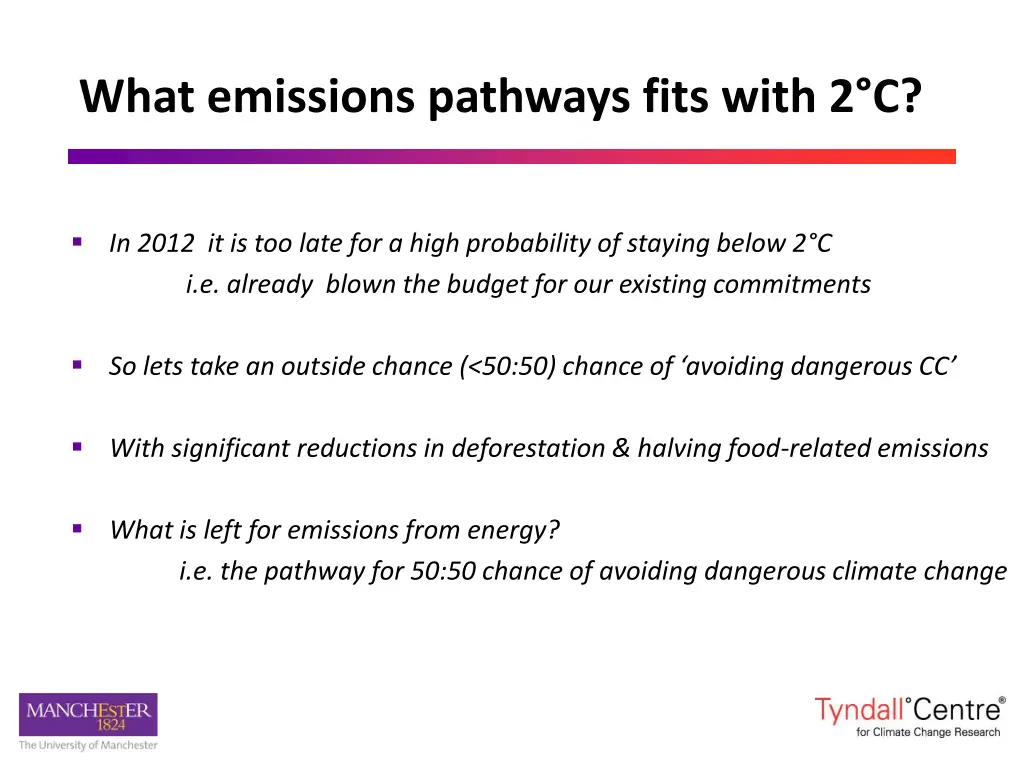 what emissions pathways fits with 2 c