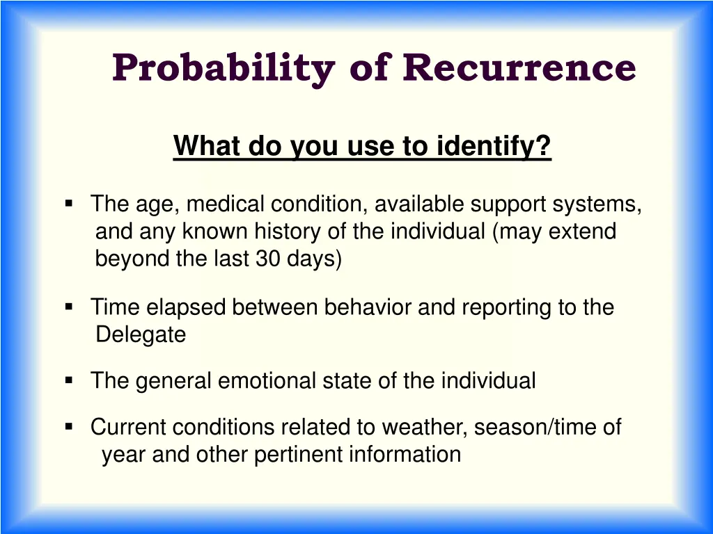 probability of recurrence