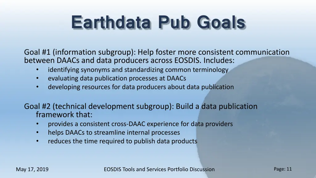 earthdata pub goals