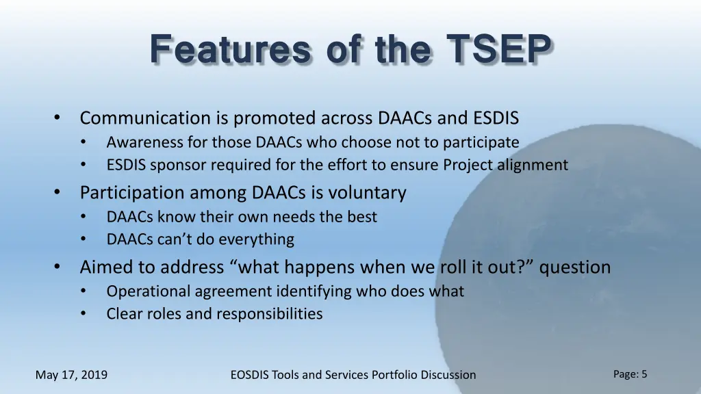 features of the tsep