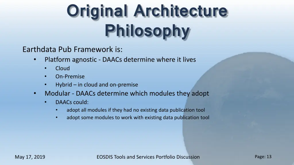 original architecture philosophy earthdata