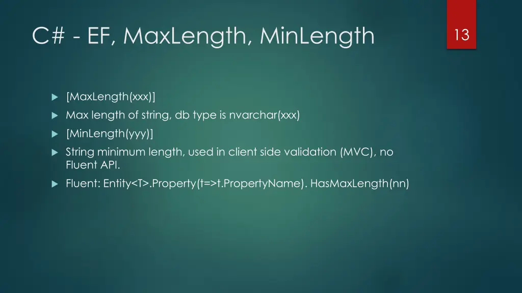 c ef maxlength minlength