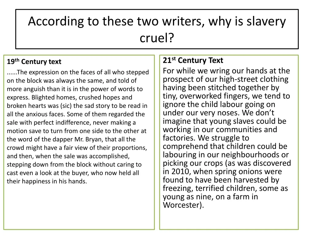 according to these two writers why is slavery