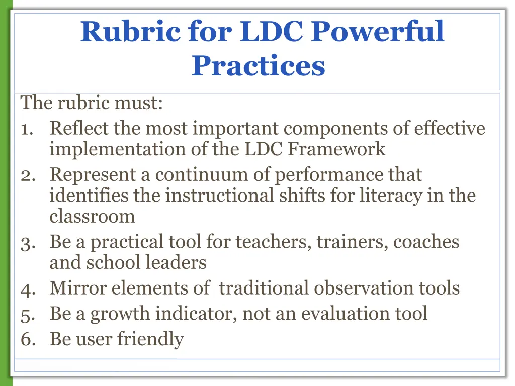 rubric for ldc powerful practices