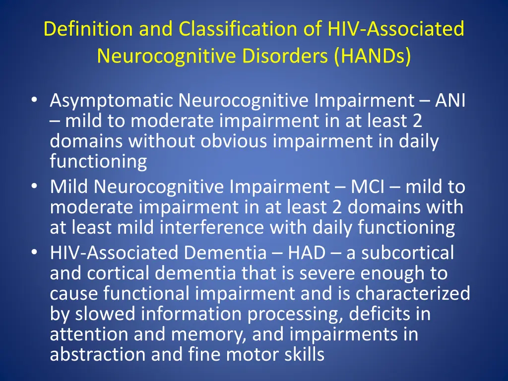 definition and classification of hiv associated