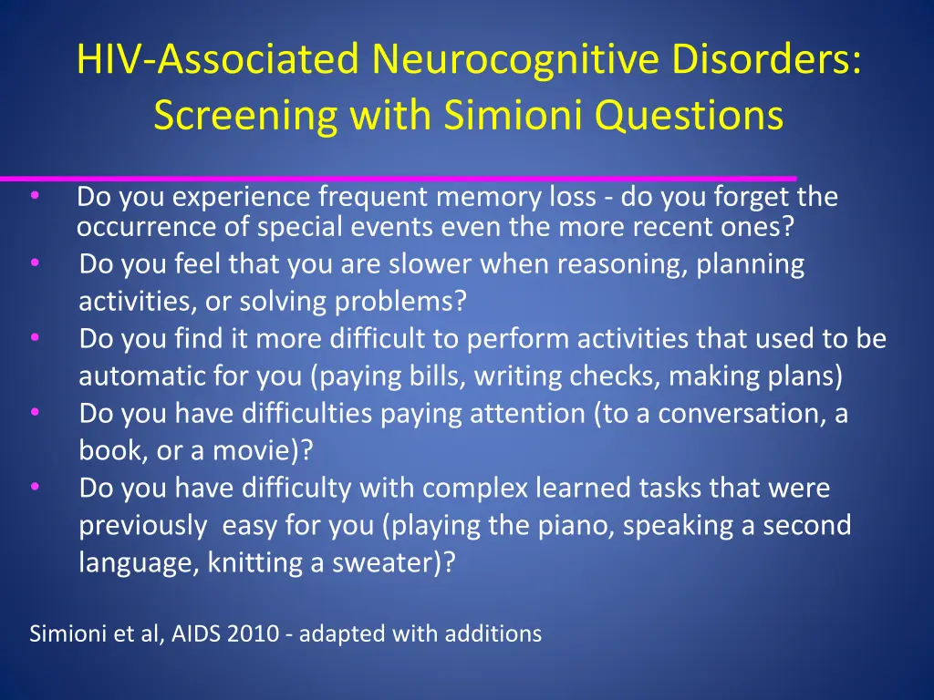 hiv associated neurocognitive disorders screening