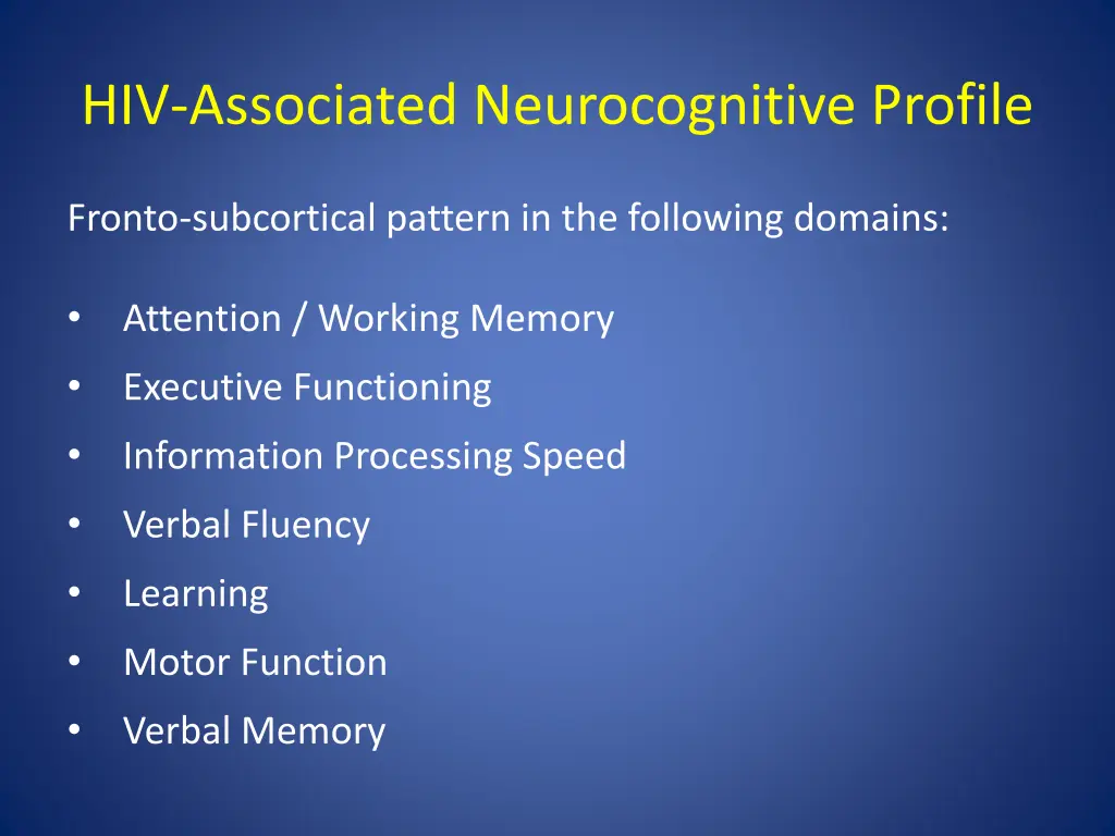 hiv associated neurocognitive profile