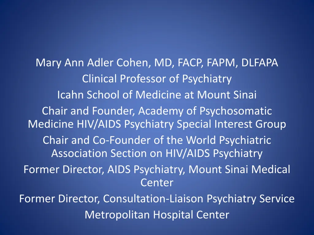 mary ann adler cohen md facp fapm dlfapa clinical