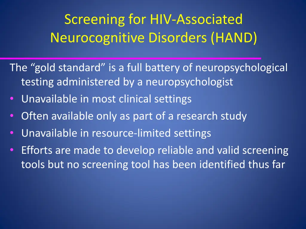 screening for hiv associated neurocognitive