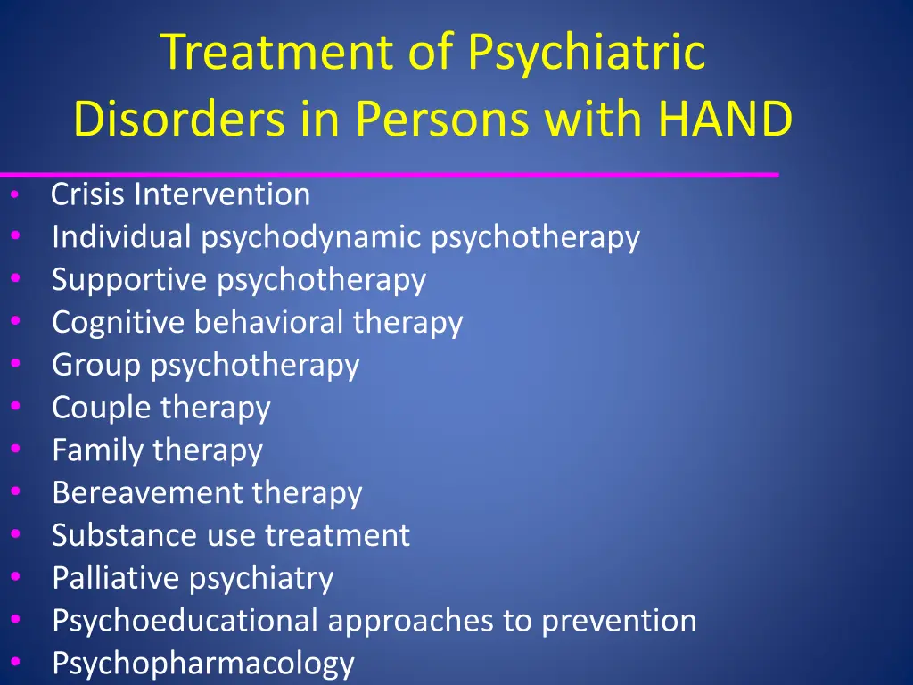 treatment of psychiatric disorders in persons