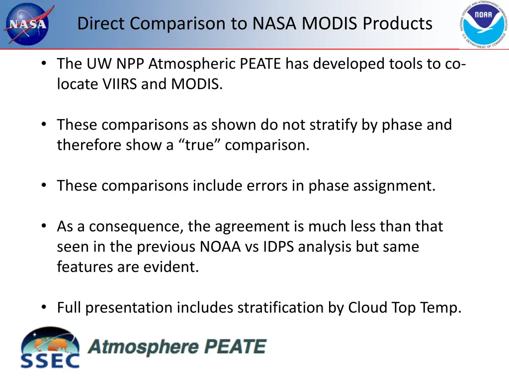 direct comparison to nasa modis products