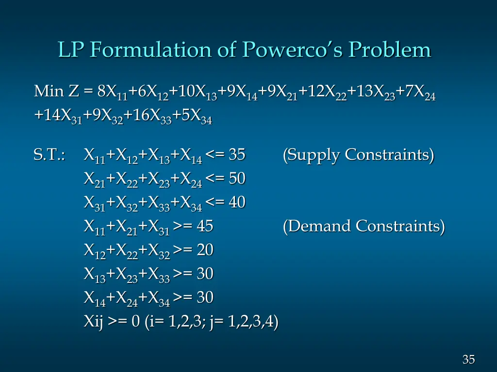 lp formulation of powerco s problem