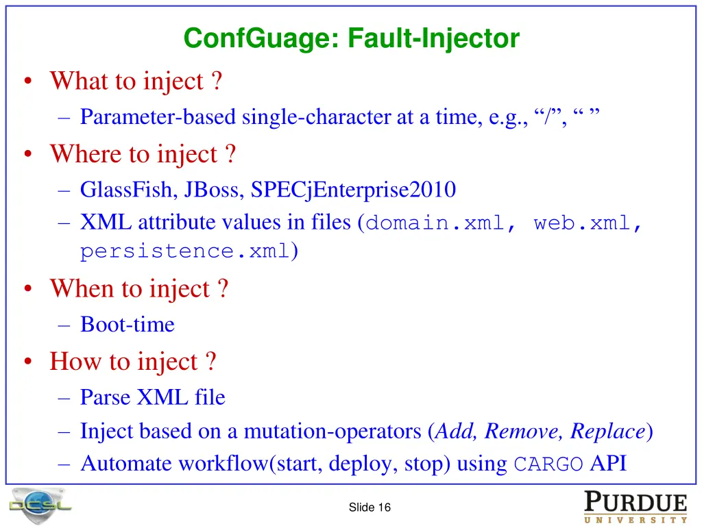 confguage fault injector what to inject parameter