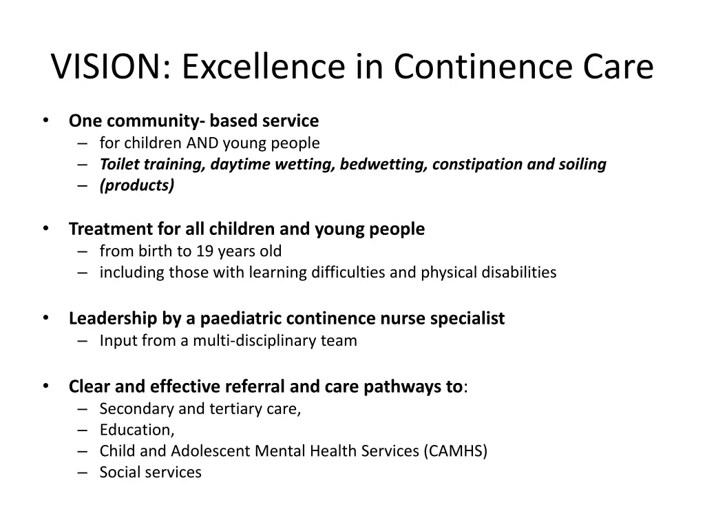 vision excellence in continence care