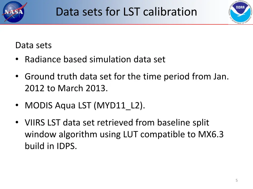 data sets for lst calibration