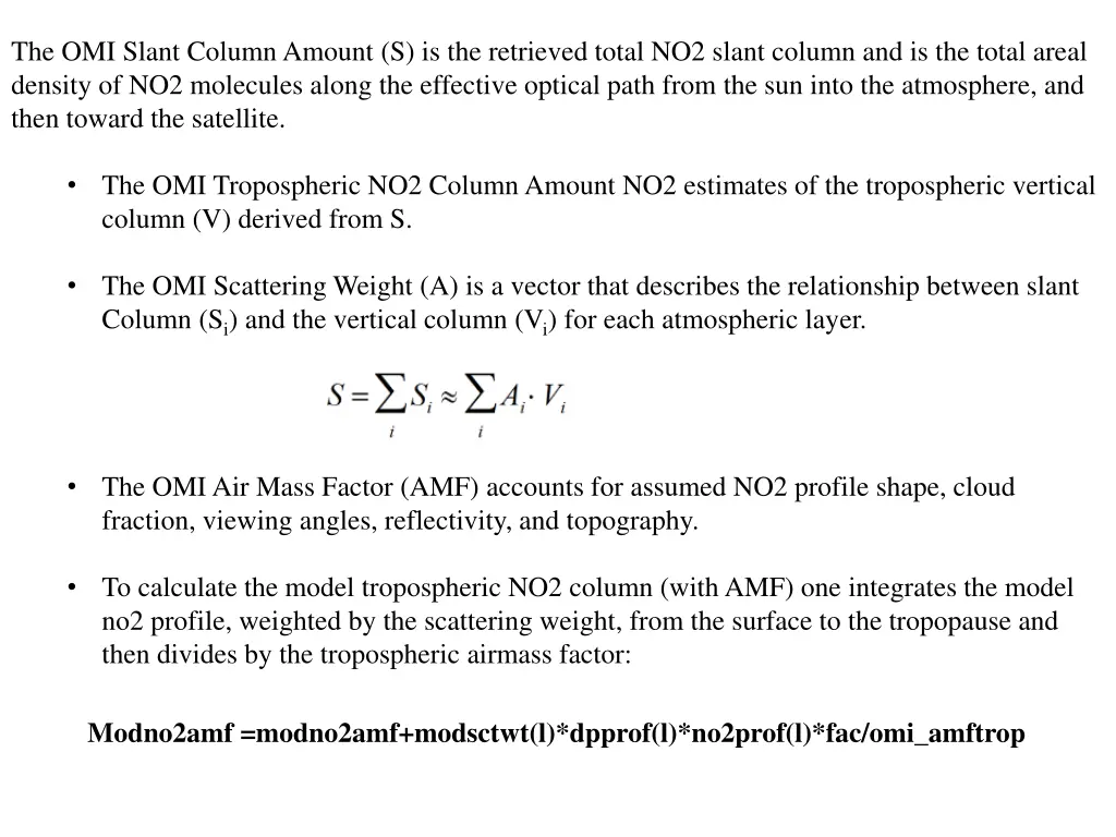 the omi slant column amount s is the retrieved