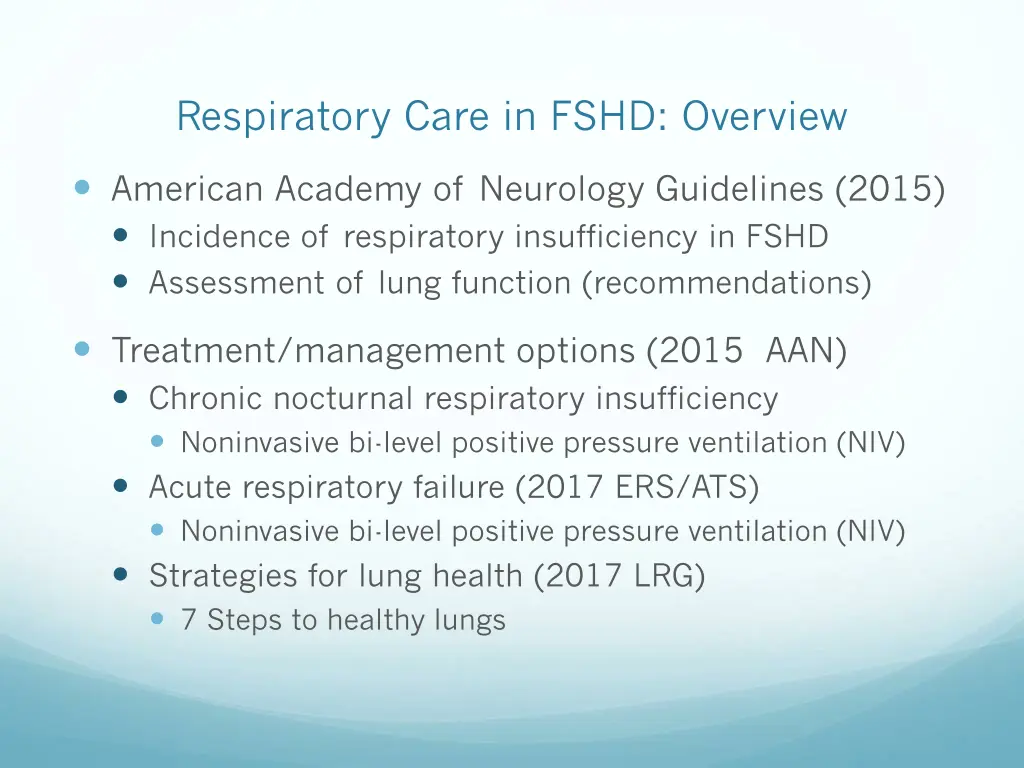 respiratory care in fshd overview