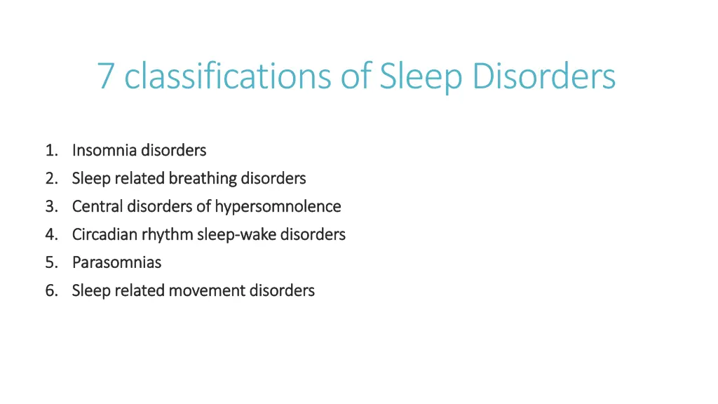 7 classifications of sleep disorders