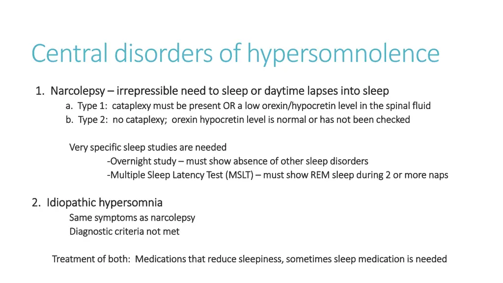 central disorders of hypersomnolence